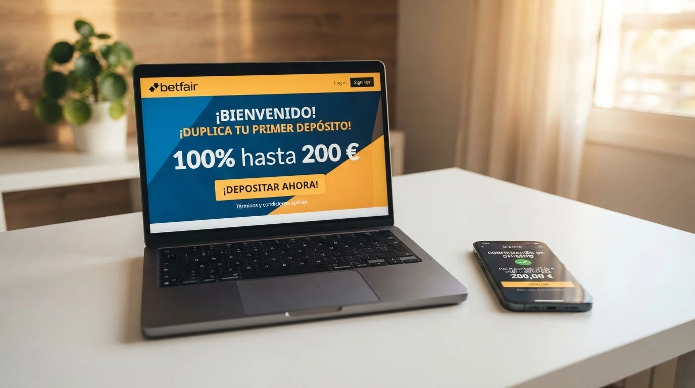 Pantalla de un casino online español mostrando su bono de bienvenida con el icono de Apple Pay como método de depósito