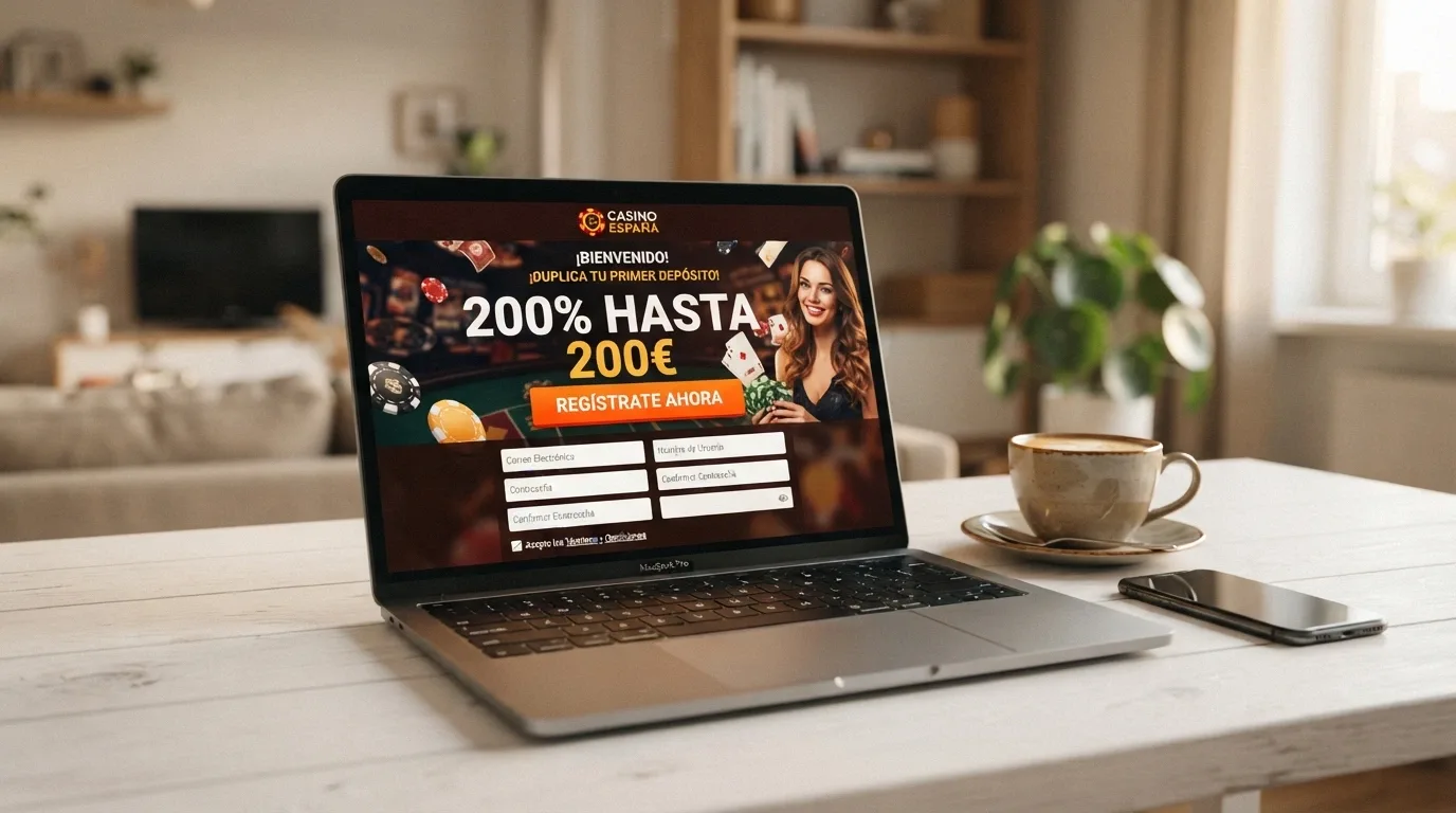Pantalla de registro de Casino Barcelona online con el texto del bono de bienvenida destacado en primer plano