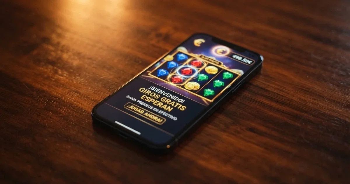 Un móvil mostrando la pantalla de registro de un casino online español con el texto «tiradas gratis sin depósito» visible en la promoción de bienvenida