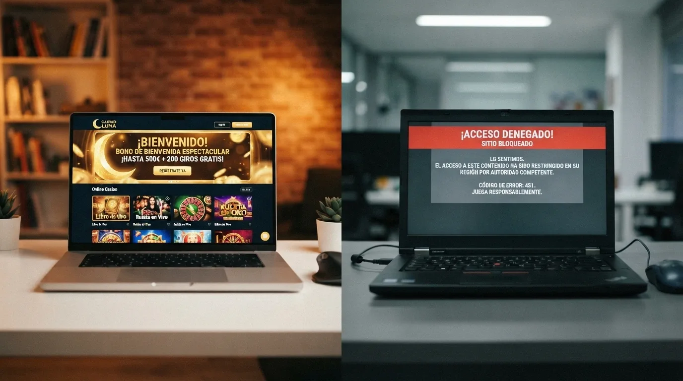 Comparativa visual entre un casino con dominio .es y licencia DGOJ frente a uno sin licencia española