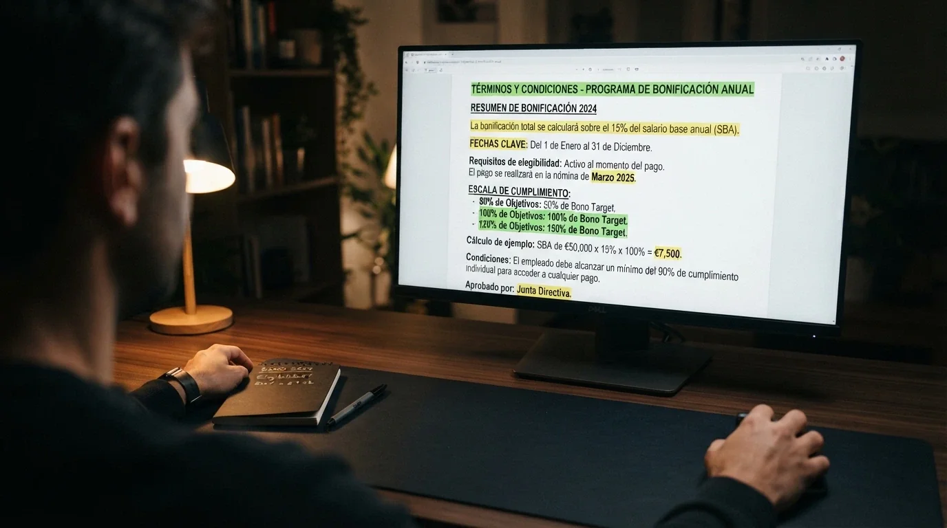 Primer plano de una mano sobre el ratón con la pantalla mostrando los términos y condiciones de un bono de casino, con las cifras de rollover y validez resaltadas