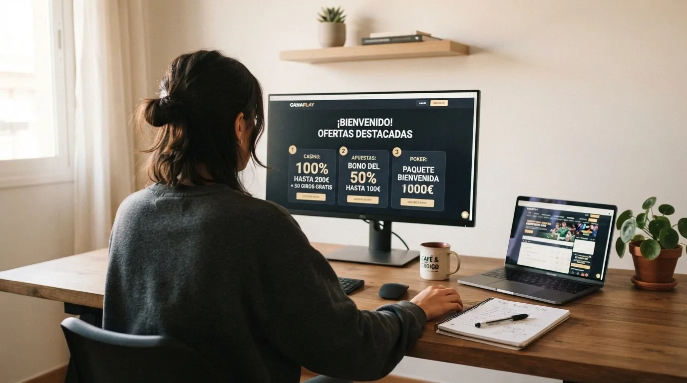 Varios casinos online españoles en una vista comparativa con sus ofertas de bono de bienvenida destacadas en pantalla