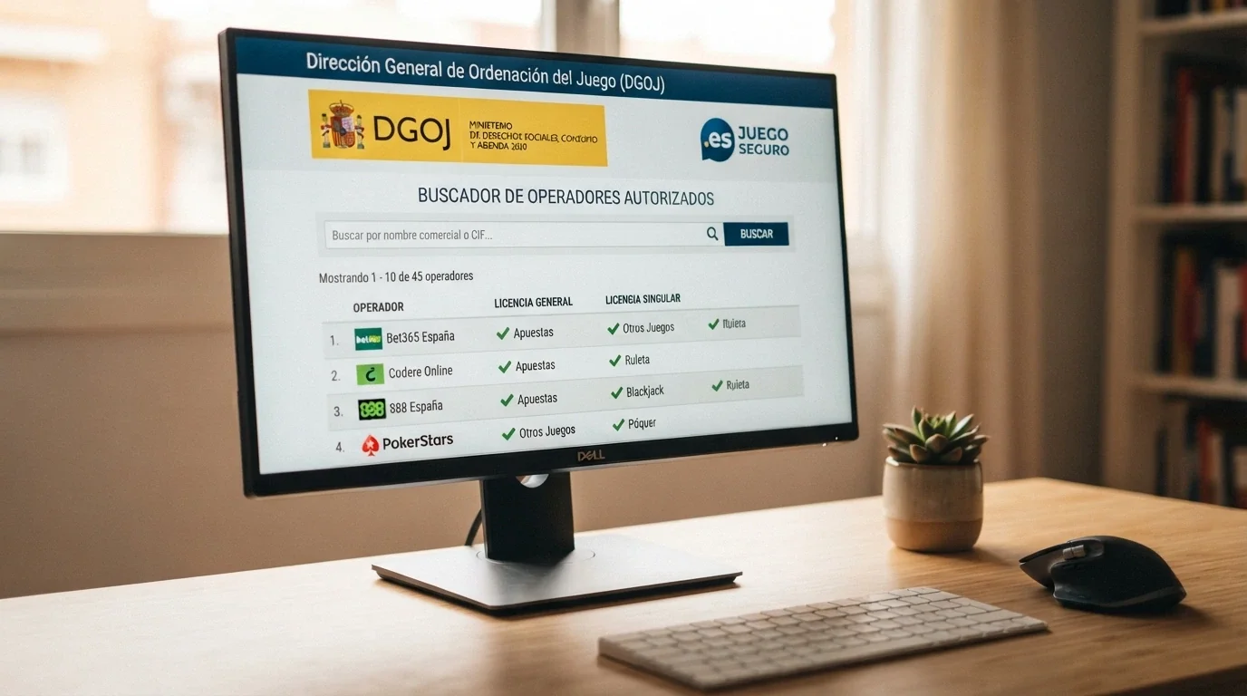 Pantalla dividida mostrando los logos de los 2026 operadores analizados junto al sello de la DGOJ y el dominio .es