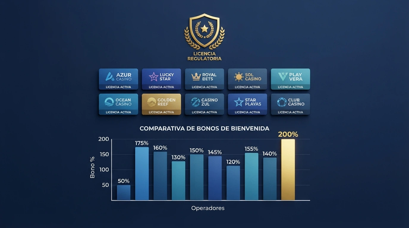 Una fila de logotipos de casinos con licencia DGOJ alineados sobre un fondo azul corporativo