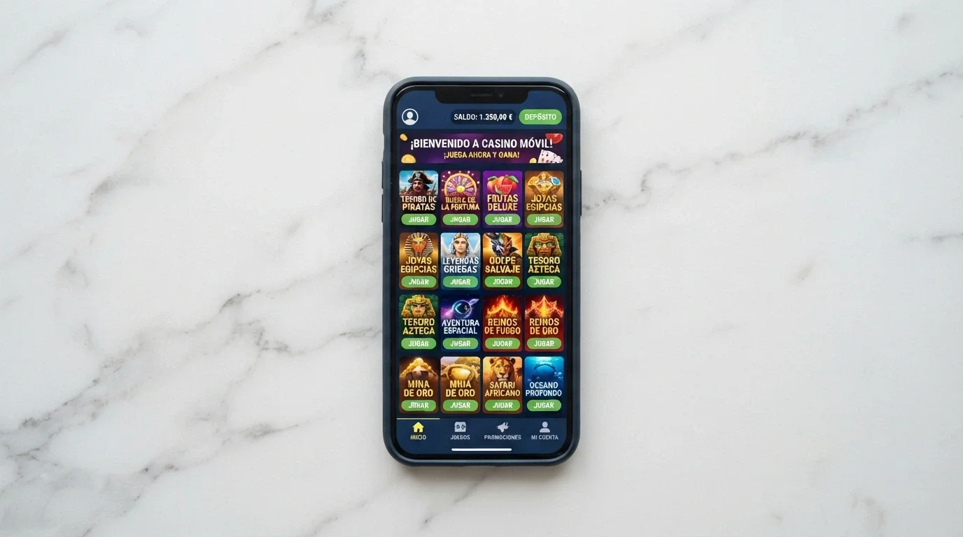 Tabla comparativa de operadores de casino móvil en la pantalla de un teléfono, con columnas de licencia, bono de bienvenida y valoración visibles