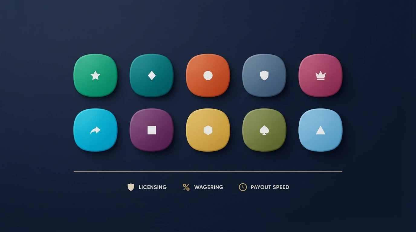 Pantalla dividida mostrando los logotipos de los principales casinos con LTC analizados, ordenados en cuadrícula