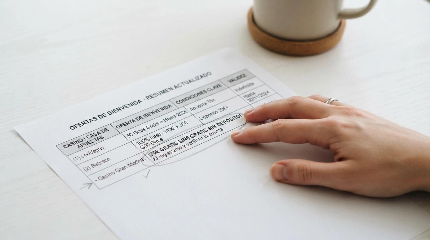 Captura parcial de una tabla comparativa con columnas de operador, oferta sin depósito y rollover, destacando la fila de un operador con oferta sin depósito