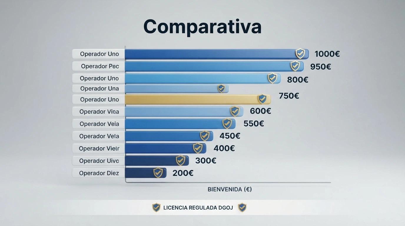 Tabla comparativa con logotipos de los diez operadores analizados y sus datos de licencia y oferta de bienvenida