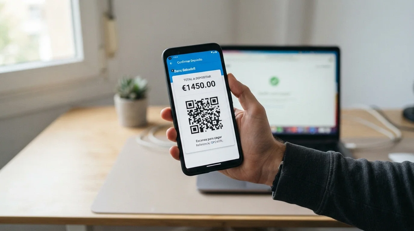 Pantalla de depósito con código QR de Bitnovo Pay junto al logotipo de Solana