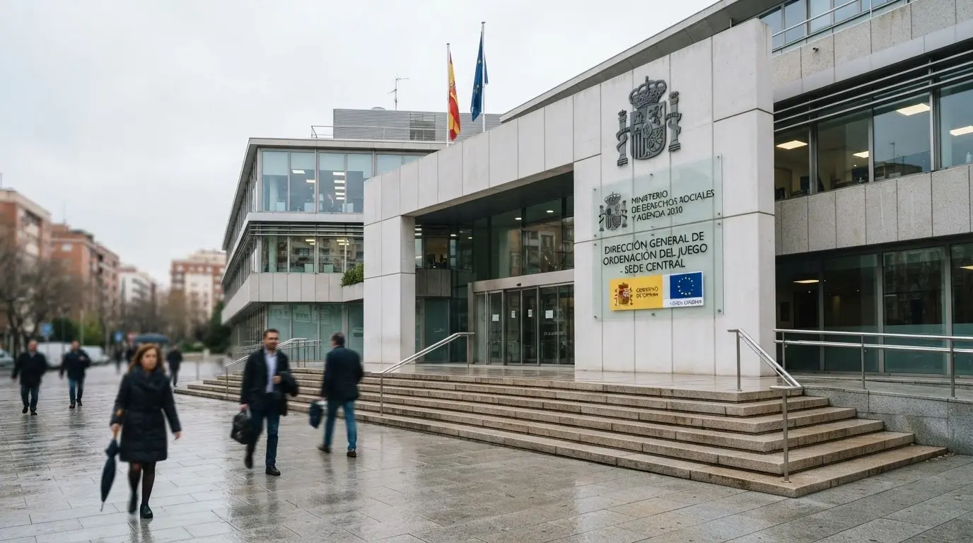 La fachada institucional de la sede de la DGOJ en Madrid con el logotipo del organismo visible