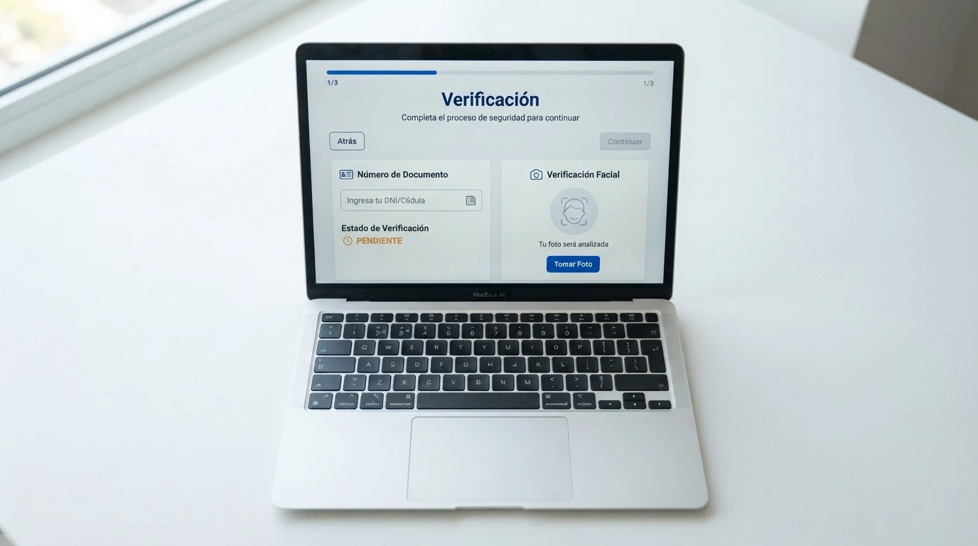 Sello oficial de la DGOJ junto a una pantalla que muestra el proceso de verificación de identidad con DNI electrónico