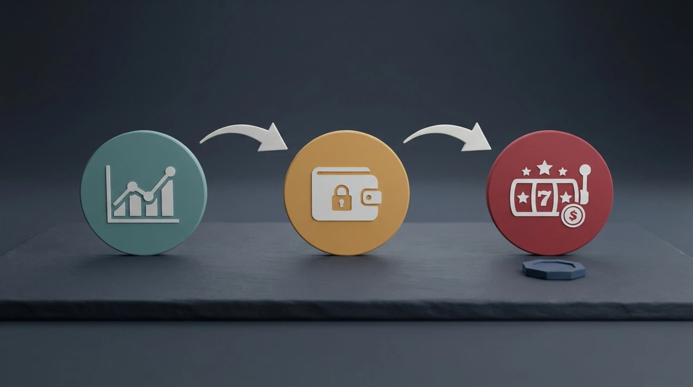 Un esquema visual de tres pasos: exchange, wallet, casino — con flechas que conectan cada etapa y el icono de BSC