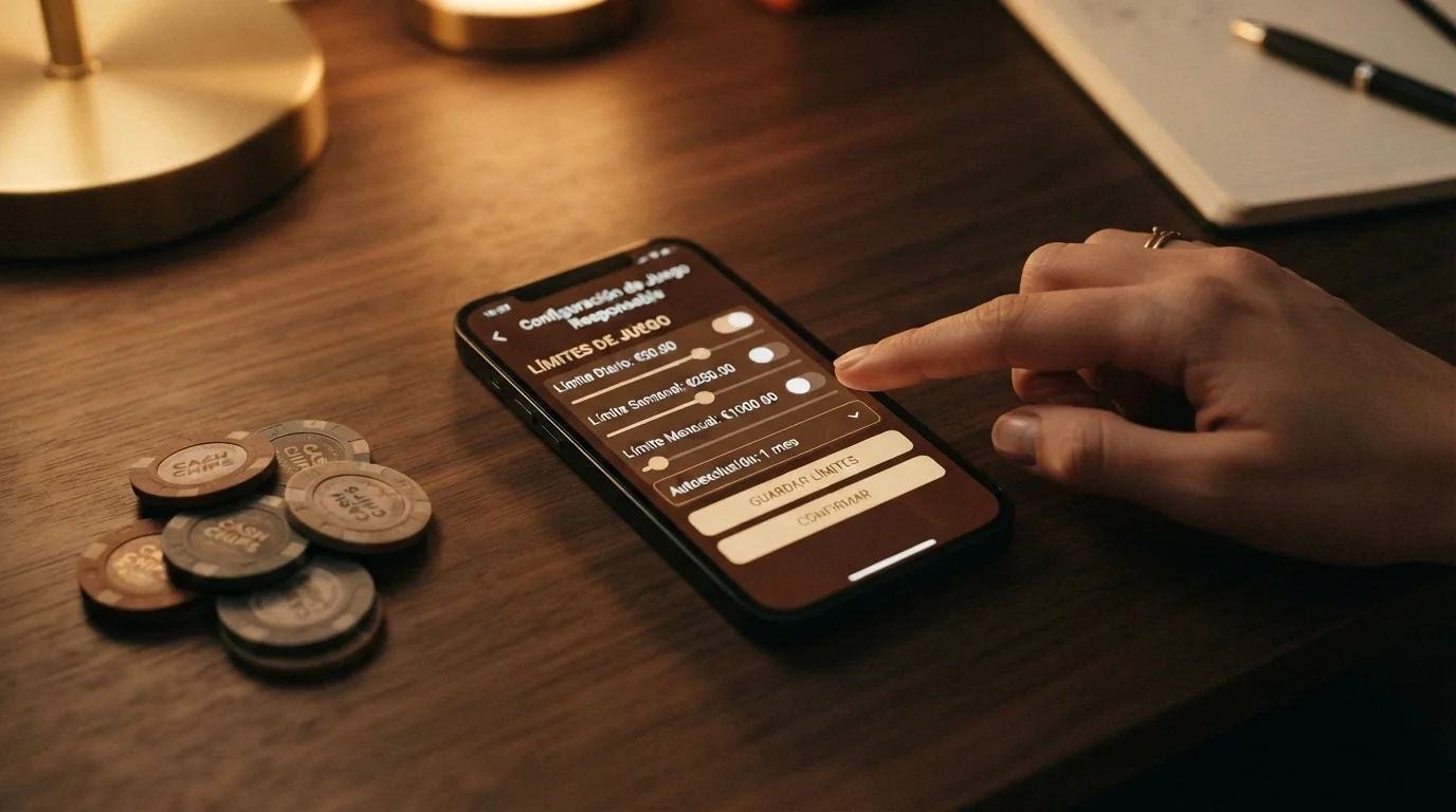Interfaz de configuración de límites de depósito en un casino online con opciones de límite diario, semanal y mensual visibles en pantalla