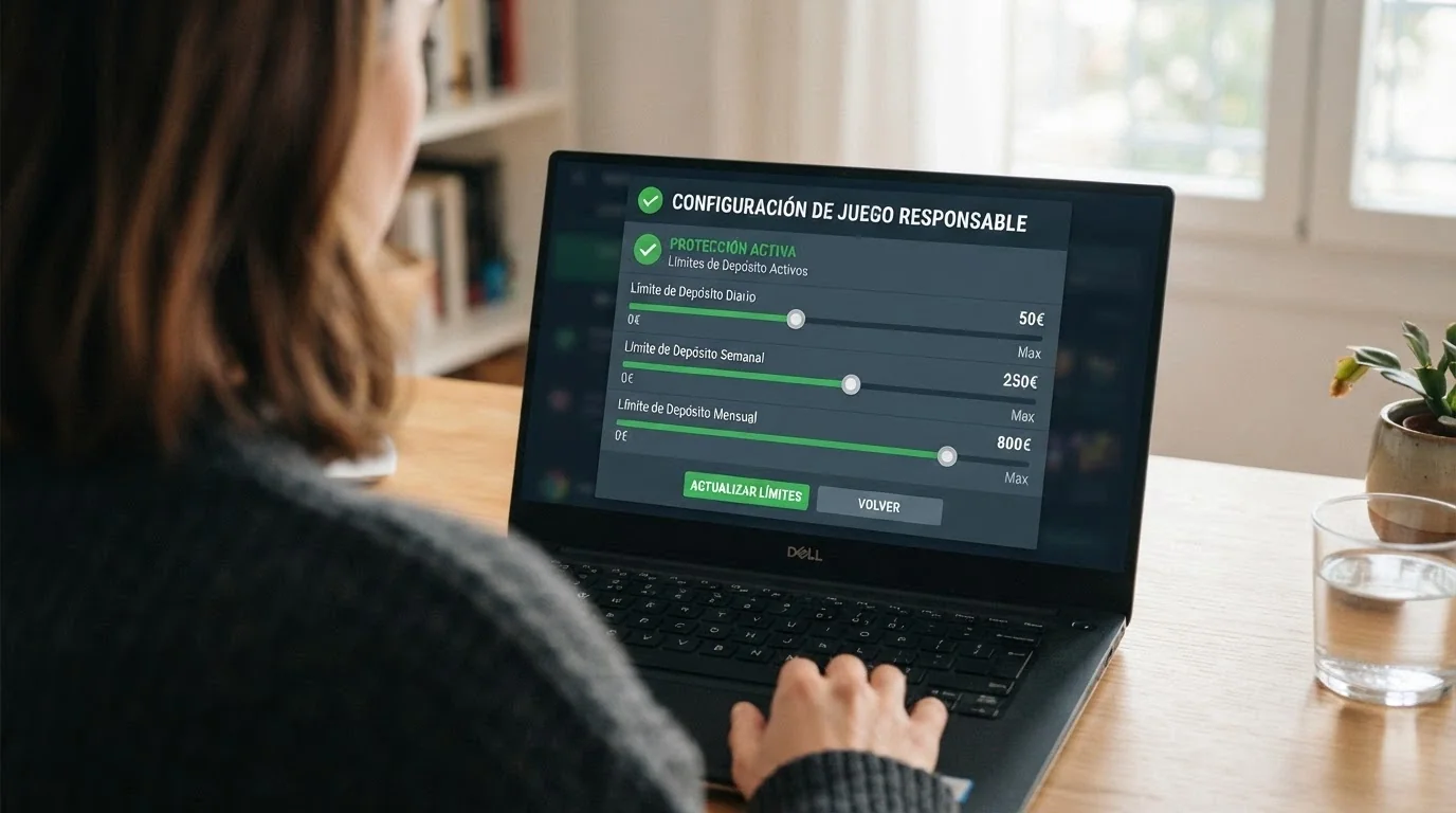 Panel de control de límites de depósito y autoexclusión en un casino online, con el logotipo de la DGOJ visible