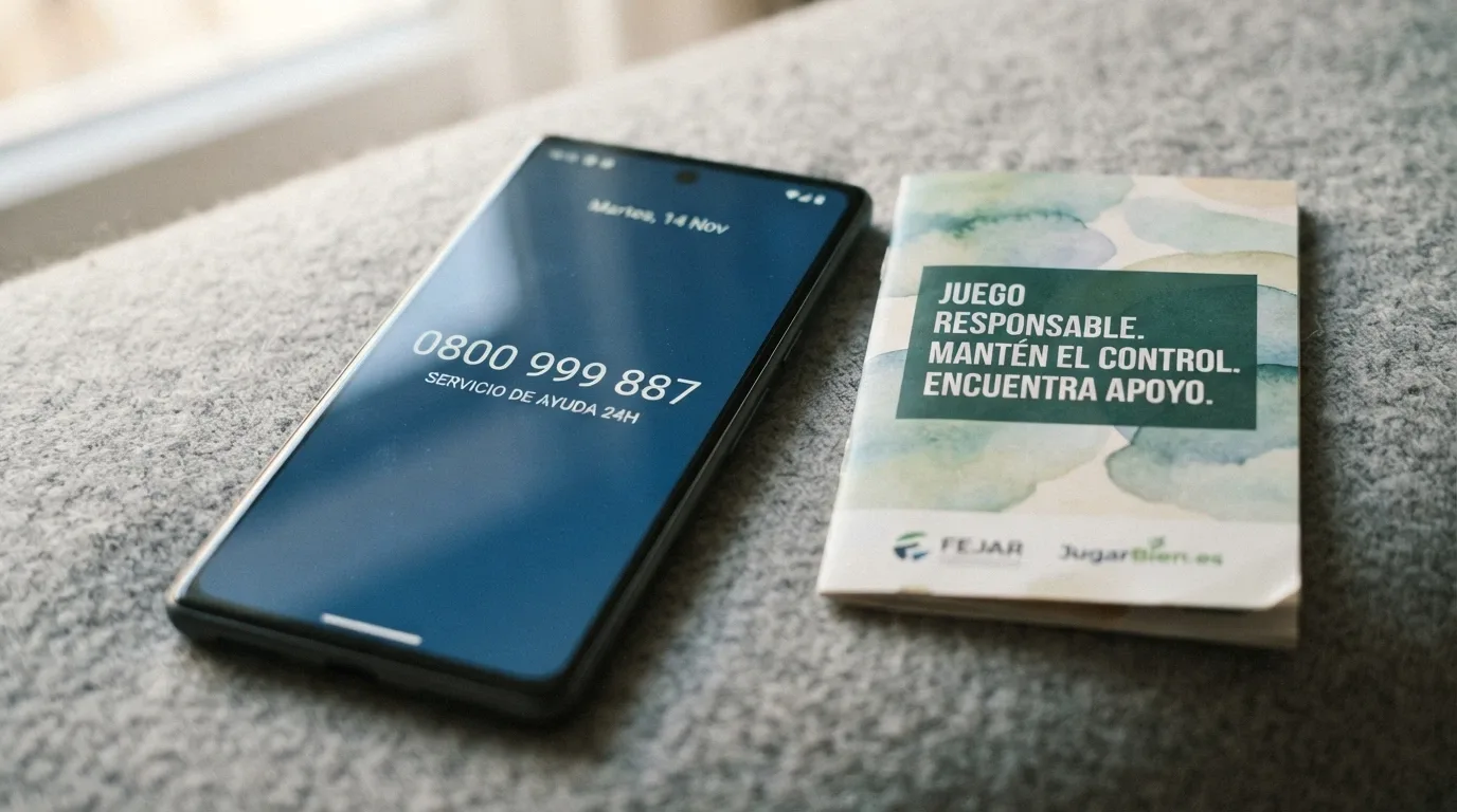 Teléfono móvil con el número 900 533 025 en pantalla junto al logotipo de FEJAR