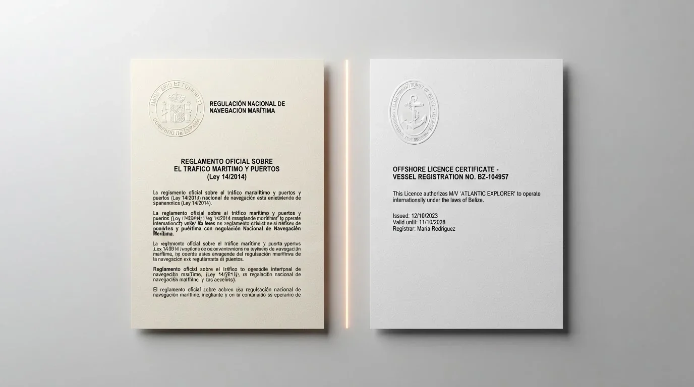 Un documento oficial con el sello de la DGOJ junto a un certificado de licencia de Curaçao, separados por una línea divisoria