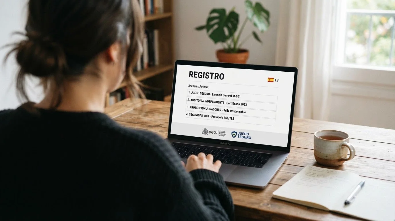 Sello de la Dirección General de Ordenación del Juego y dominio .es en la página de un casino online autorizado