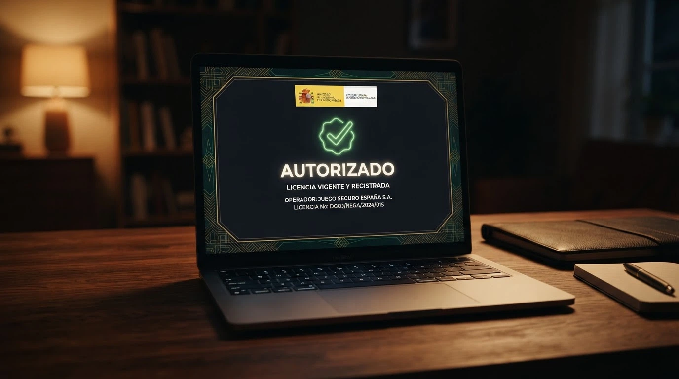 Primer plano de un sello oficial con el escudo de España y las siglas «DGOJ» grabadas en relieve sobre un fondo de documento administrativo