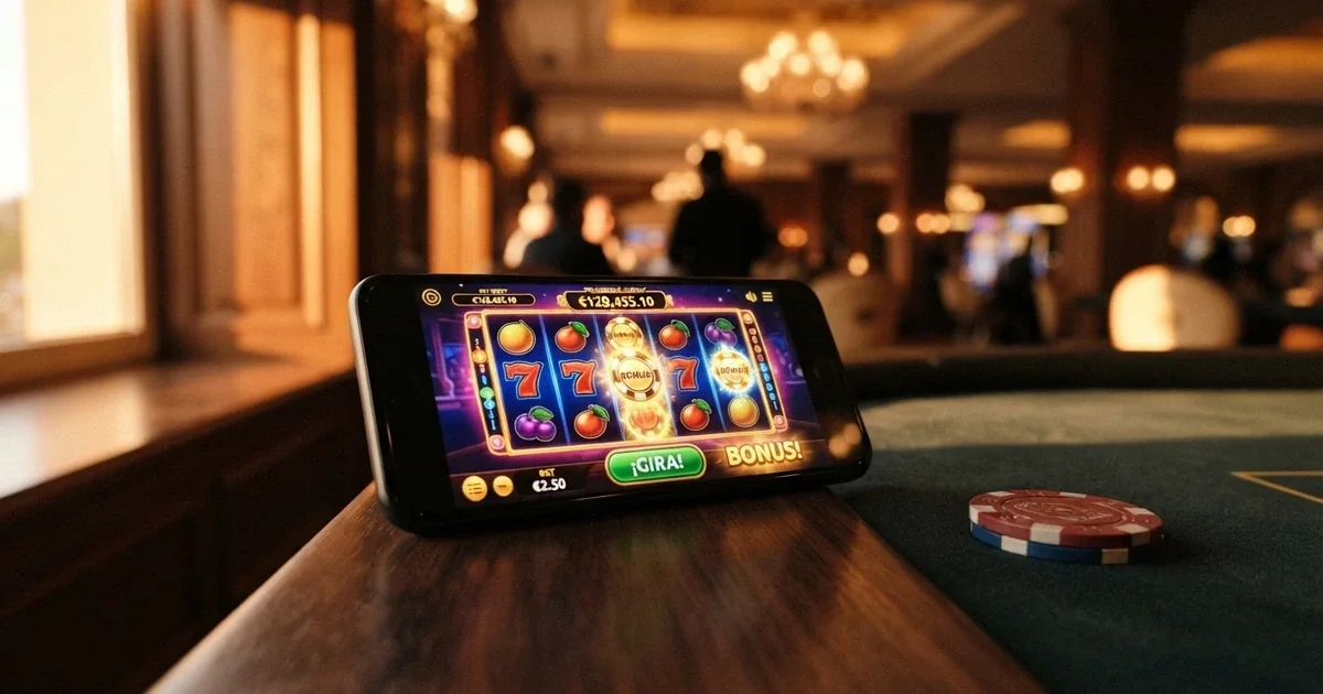 Interfaz de un casino online con fichas de promoción, bonos y tiradas gratis destacadas en pantalla