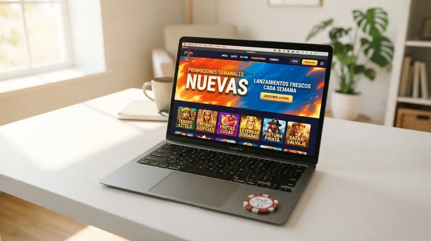 Banner de promociones de casino con la etiqueta de nueva temporada y ofertas actualizadas