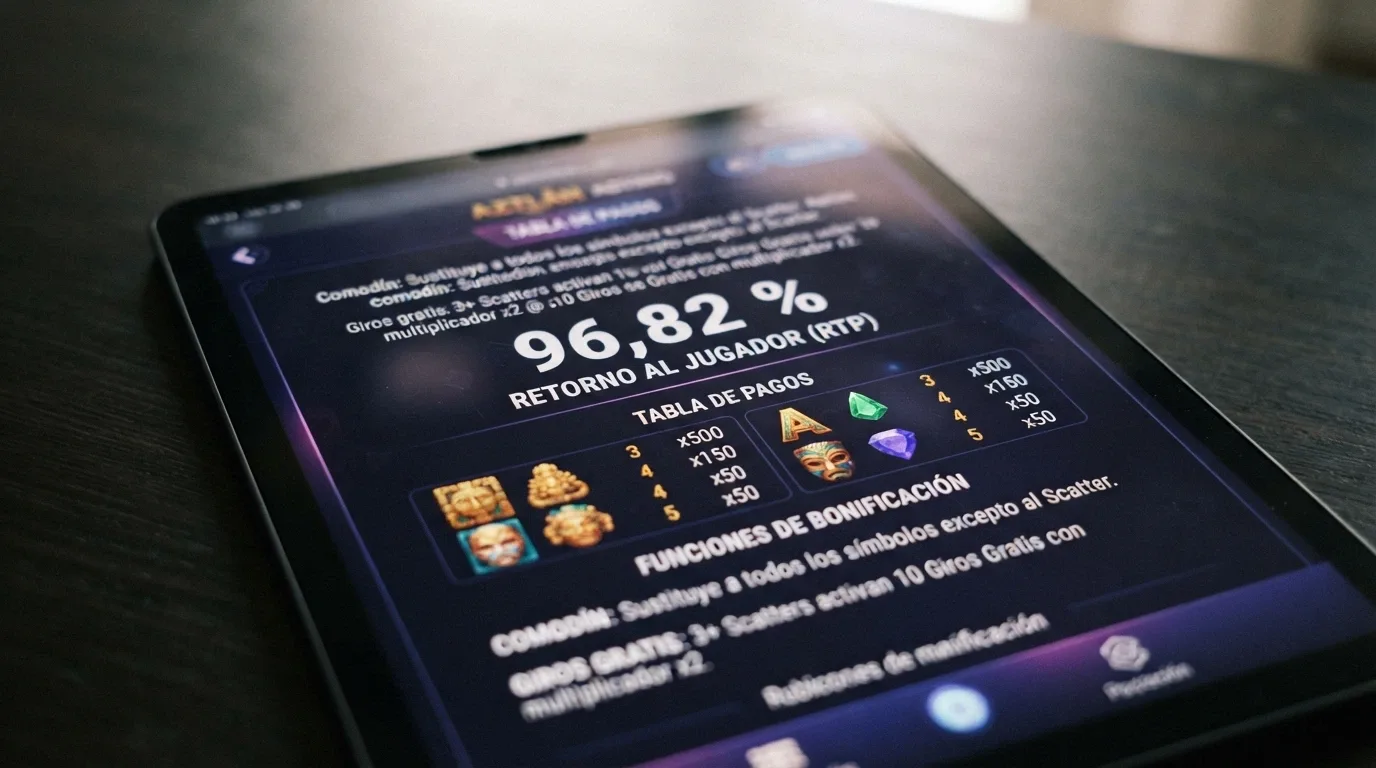 Pantalla de información de un juego BTG mostrando el valor de RTP real servido por el casino