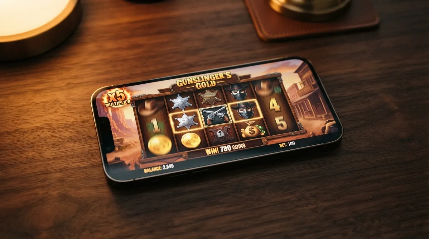 Pantalla de juego de Wanted Dead or a Wild mostrando los carretes con símbolos western y un multiplicador activo